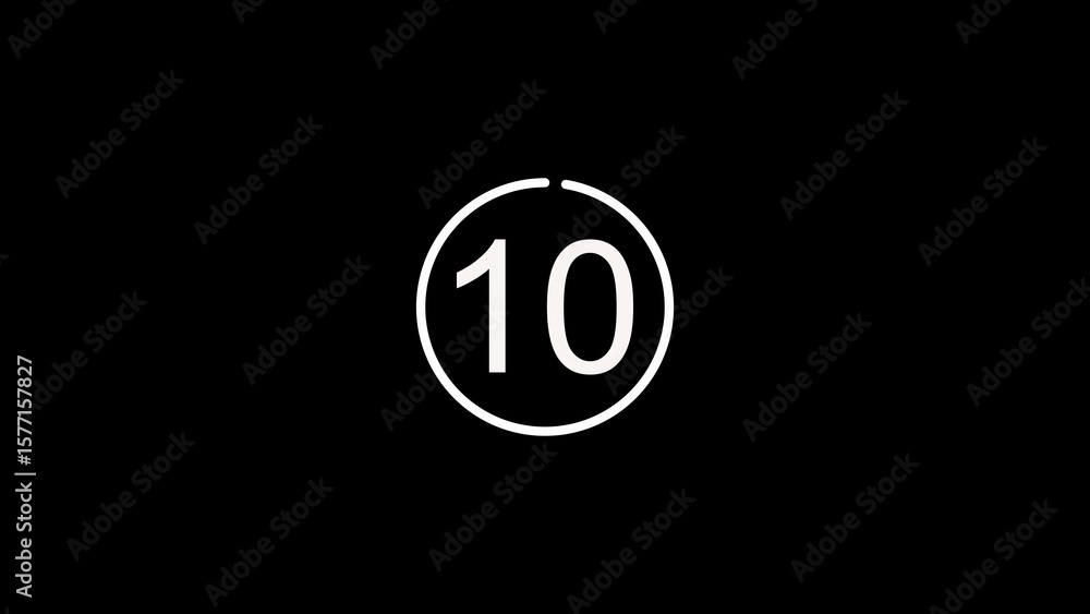 Poster number ten inside a circle digit showing the concept of counting isolated on black