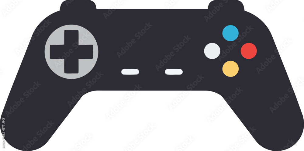 Poster a vibrant illustration of a red video game controller with buttons and a cable.