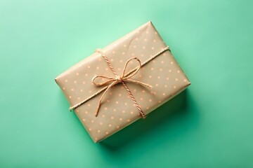 Polka Dot Gift Box with Twine on Green Background