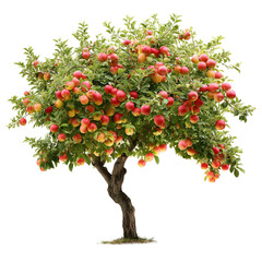 Fototapeta premium Abundant apple tree laden with ripe fruits against a stark black background