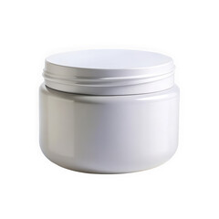 A simple, white cosmetic jar with a sleek design, emphasizing minimalism and elegance. Perfect for skincare or beauty products.
