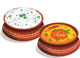 Delicious Dal Rice or Dal Chawal in handi Vector Illustrtration (Royalty Free)