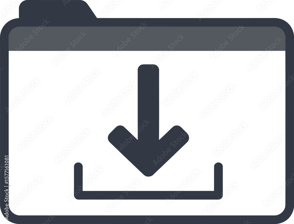 Fototapete Download icon depicting a file folder with a prominent downward arrow, signifying data transfer or file saving.