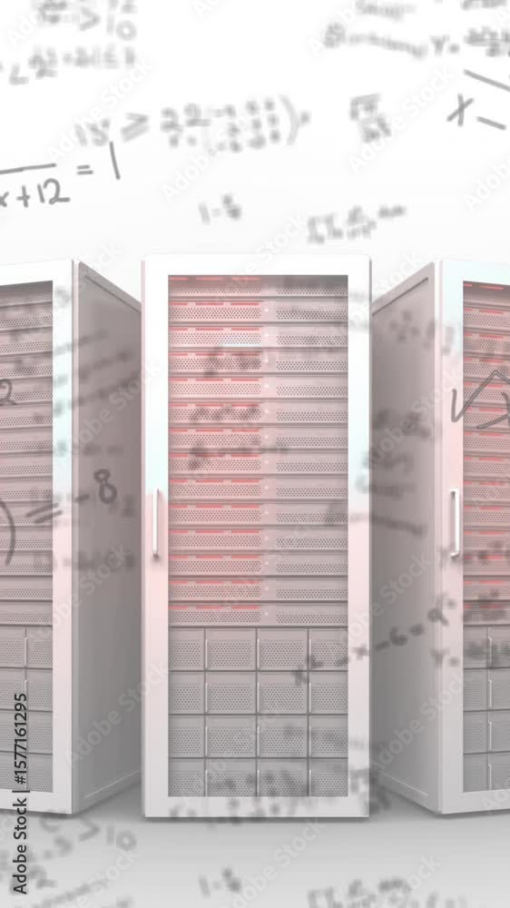 Poster animation of architecture buildings plan rotating and mathematical formulae floating above
