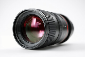 Close-up view of a telephoto camera lens showcasing intricate details and precision optics for photography enthusiasts and professionals