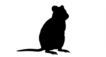 Silhouette of a quokka sitting upright with a short tail and rounded ears against white background space created with generated ai