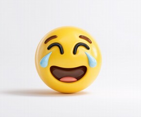 Fototapeta premium 3D Crying Laughing Emoji with Tears on White Background for Social Media Day, Viral Reaction Stickers and Digital Event Expression