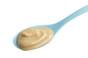 a spoon with a peanut butter on it