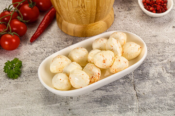 Mozzarella balls cheese in the bowl