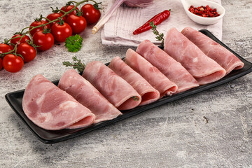 Sliced pork ham sausages slices