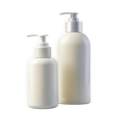 Two elegant white bottles with silver pump dispensers, showcasing simplicity and modern design. Ideal for skincare or cosmetic products.
