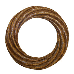 antique golden brown twist rope circle frame isolated object