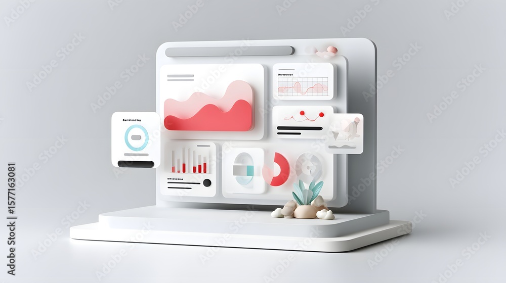 Poster digital marketing dashboard analytics ui with graphs and charts, flat style