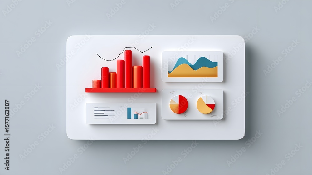 Poster digital marketing dashboard analytics ui with graphs and charts, flat style