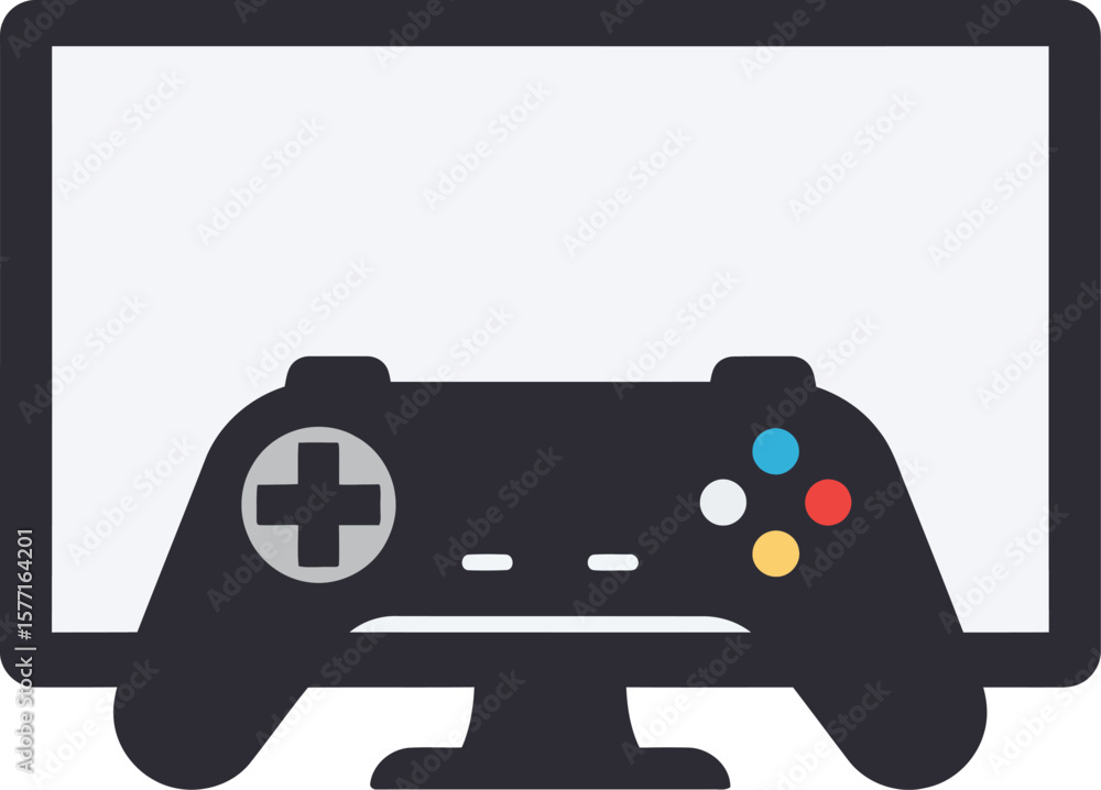 Poster a digital illustration of a video game controller on a computer screen.