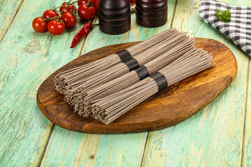 Raw dry bukwheat soba noodles