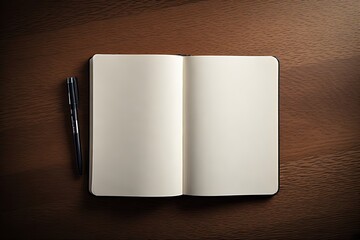 An empty notebook on a wooden table