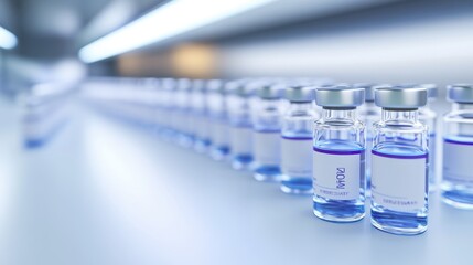 An array of vaccines or medicine bottles in sterile environment, symbolizing hope for a healthier future
