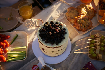 pallet with food in a park, holiday picnic