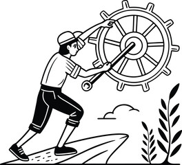 Dynamic vector cartoon illustration of an ice hockey player in action