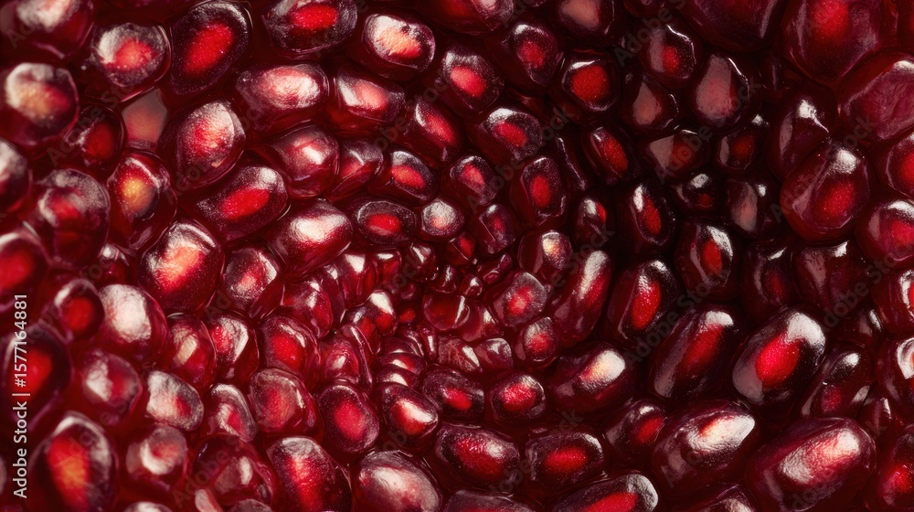Poster bright pomegranate seeds create a vivid abstract spiral pattern with untouched area at the top showc