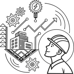 Sketch set of business house and car icons