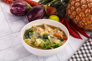 Chinese wonton soup with dumplings