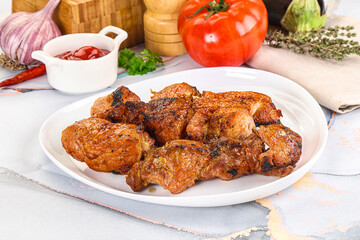 Grilled pork neck meat shashlik
