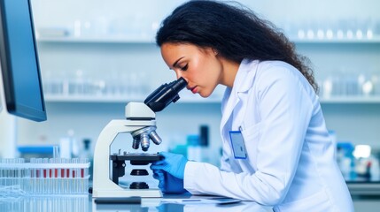 A researcher working with a microscope in a science lab