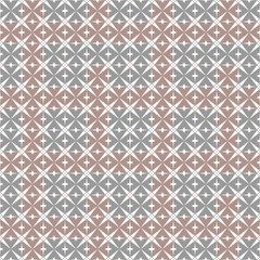 A seamless geometric floral tile pattern in earthy red-brown and gray tones with white accents. Ideal for use in textile design, wallpapers, ceramics, and modern interior decoration projects.