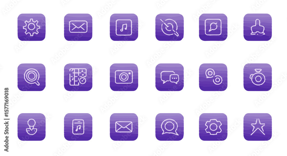 Aufkleber collection of modern purple square user interface icons for web and application design