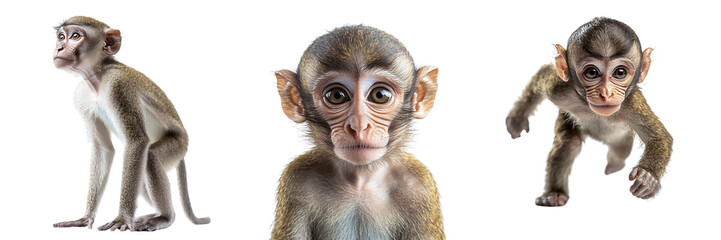 Set of cute monkeys isolated on transparent background PNG