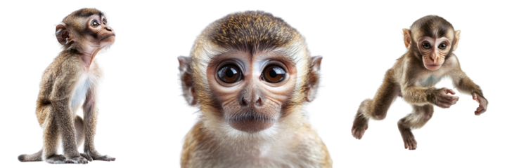 Set of cute monkeys isolated on transparent background PNG