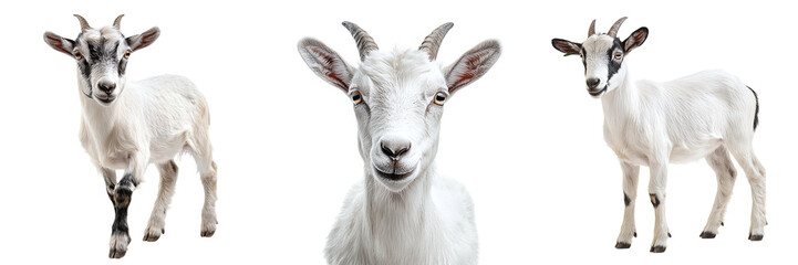 Set of rural goats isolated on transparent background PNG