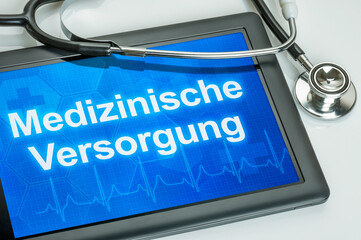 Tablet mit dem Text Medizinische Versorgung auf dem Display