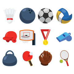 Flat Style Clip Art of Sport Activity with Exercise Equipment
