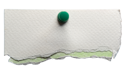 White and green watercolour paper with pushpin. Old paper reused as a memo note paper