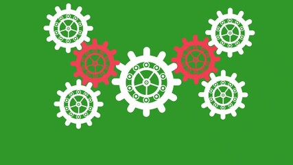 Animated violet gears spin. Linear symbol. Looped video. Vector illustration isolated on white background.