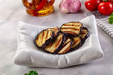 Tasty grilled eggplant round slices