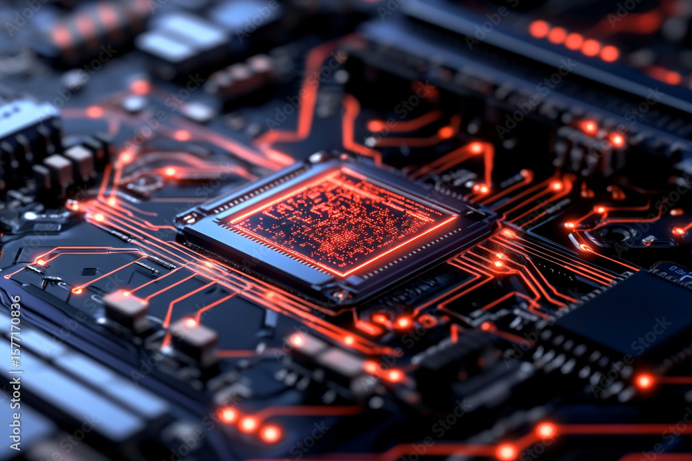 Poster digital brain circuitry illuminated in vibrant chaos