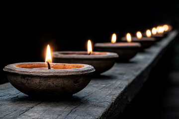 Glowing oil lamps illuminate the night during Diwali festival