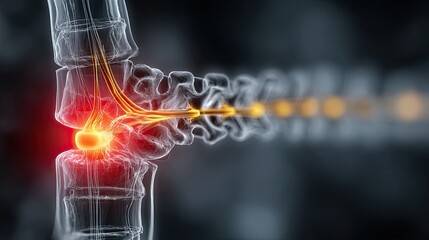 Pinched sciatic nerve anatomical diagram with highlighted pain zone, medical condition illustration for health and design use