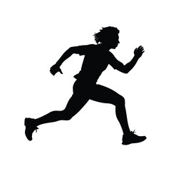Silhouette of a young woman running fast in an athletic competition