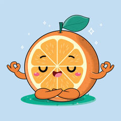 Cute And Adorable Colorful Orange Fruit Cartoon Characters Doing Yoga And Meditation Illustration