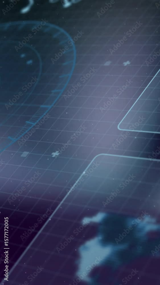 Poster animation of radar, globe and computer language over abstract background