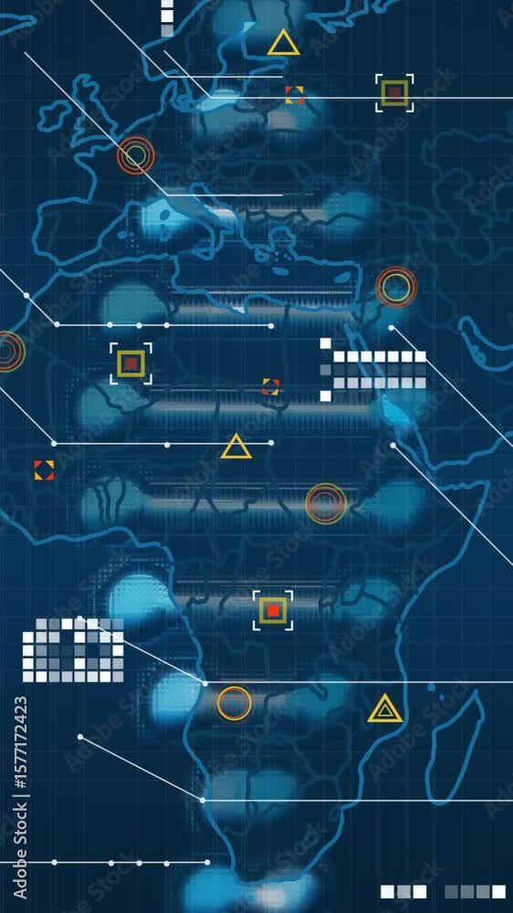 Poster animation of dna strand over data processing and world map
