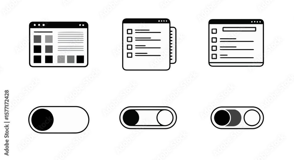 Poster minimalist vector illustration showcasing web interface elements and toggle switches