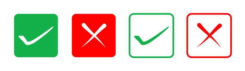 Checkmark and Cross marks Icons Set  for selection and rejection, Red and Green Tick and Cross icons Set