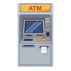 A cartoon ATM machine with an "ATM" sign and screen, ready for transactions.