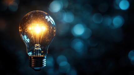 Illuminated lightbulb on dark backdrop